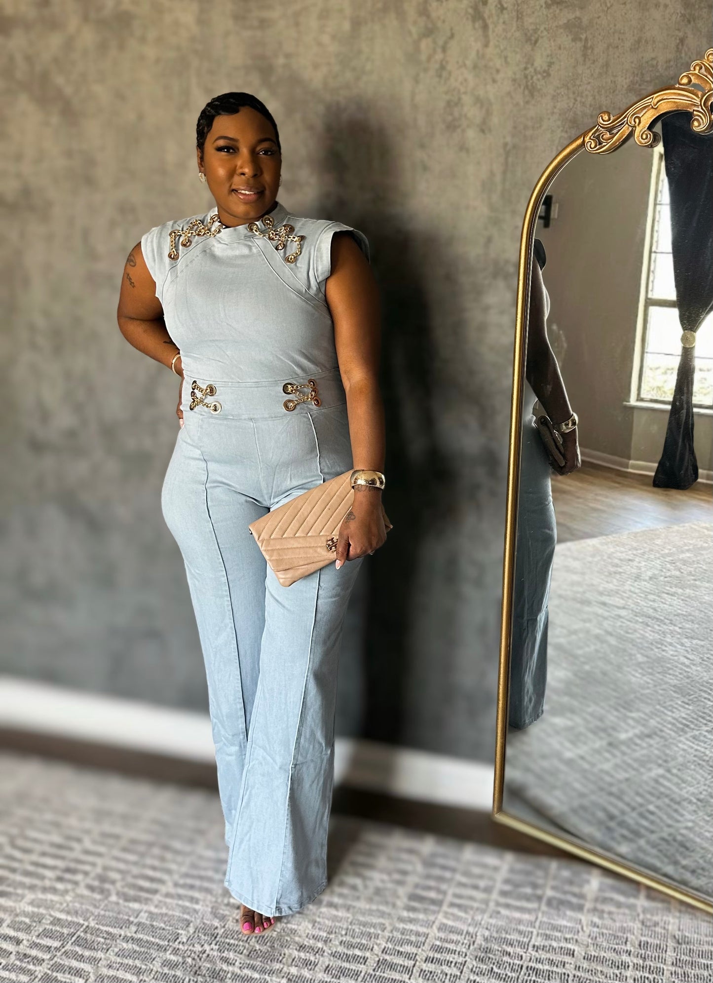 Dhara Denim chain Jumpsuit
